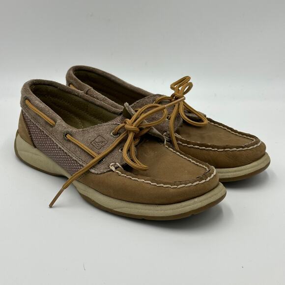 Sperry Top Sider Intrepid Glitter Leather Tan Boat Shoes Womens Size 5M STS92459 - Picture 8 of 16